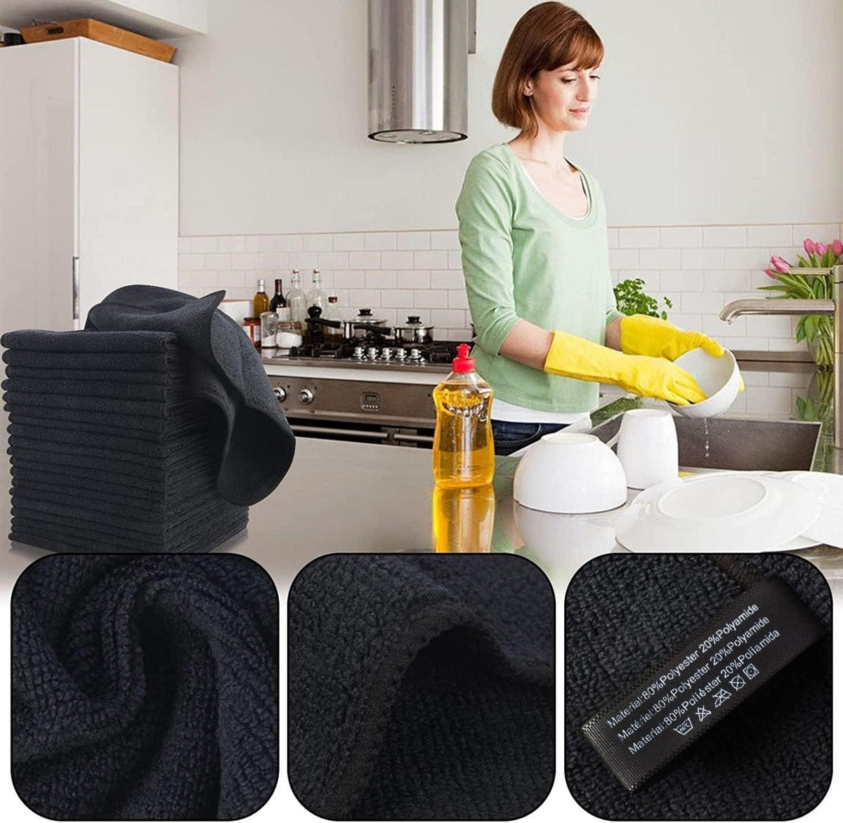 Microfaser Reinigungstücher Schwarz 20er Set saugfähig 30cm X 30cm