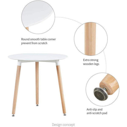 Runder Küchentisch Weiß – MDF mit Buchenbeinen (80x80cm)