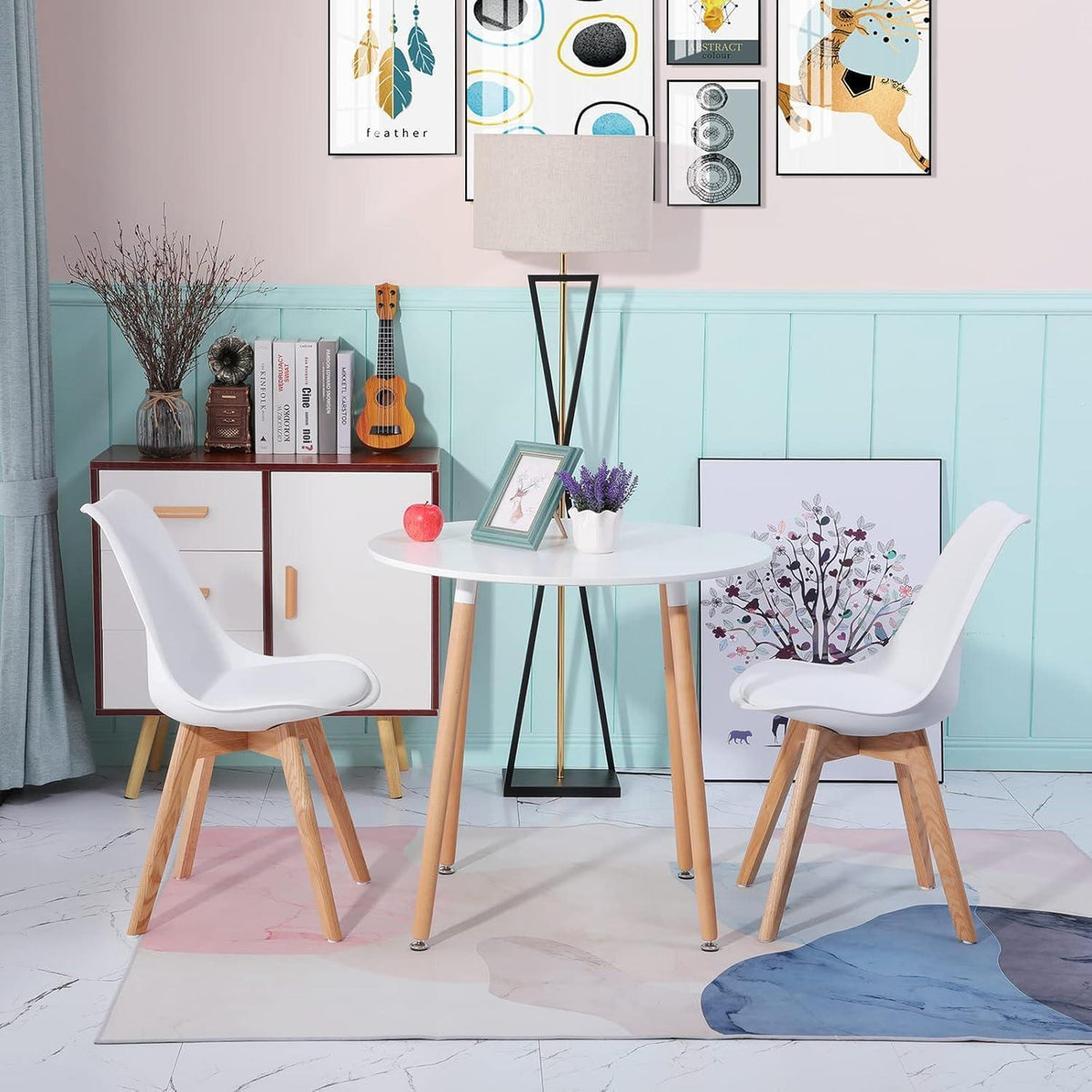 Runder Küchentisch Weiß – MDF mit Buchenbeinen (80x80cm)