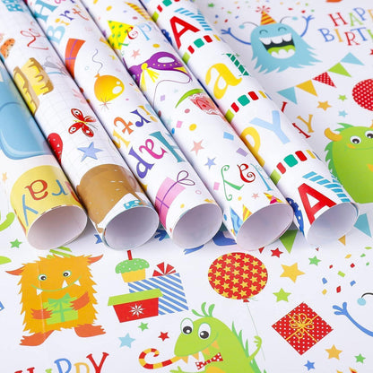 QINREN Kinder Geschenkpapier 6 Stück 70x50 cm Geburtstag