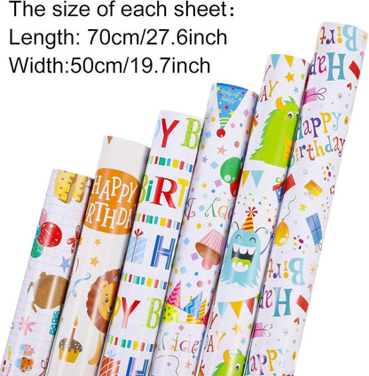 QINREN Kinder Geschenkpapier 6 Stück 70x50 cm Geburtstag
