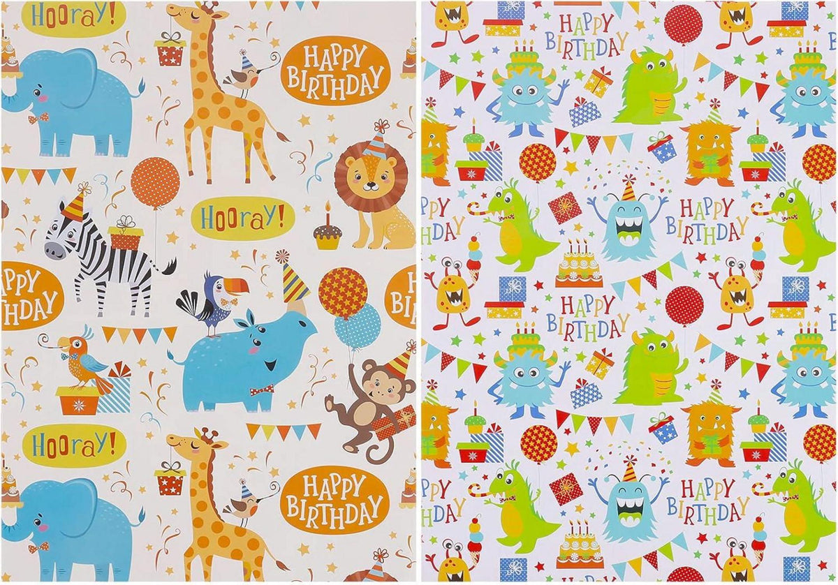 Kinder Geschenkpapier Set Geburtstag Tiere 6 Stück 70x50cm Party