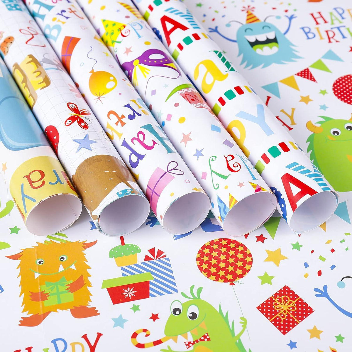 6er Pack Geburtstags Geschenkpapier Set Tiere Bunt 70x50 cm Kinderparty