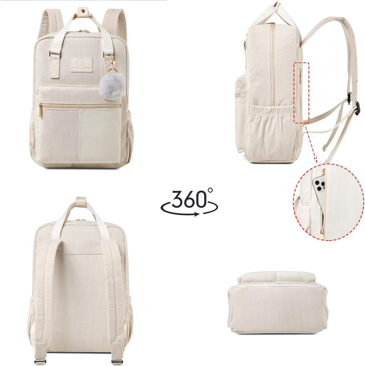 Makukke Cord Rucksack Damen und Herren Casual Daypack Braun