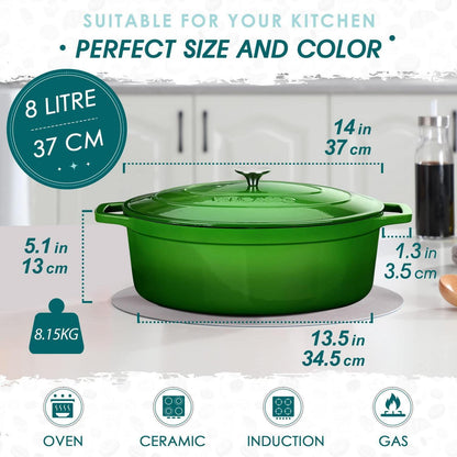 Gusseiserner Bräter 8L oval mit Deckel – Induktion & Ofenfest