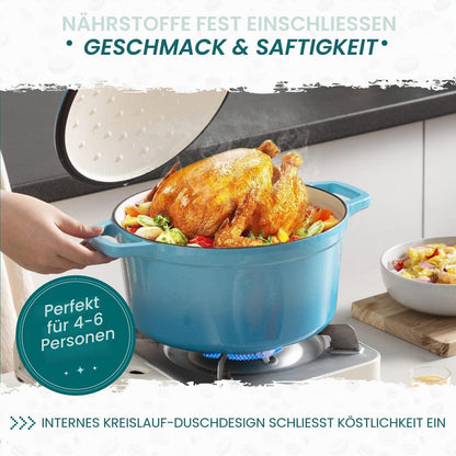 Gusseiserner Bräter mit Deckel, 5L, Blau