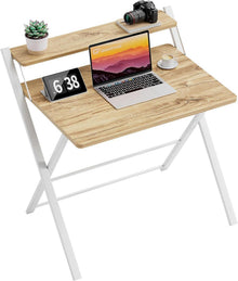 Klappbarer Schreibtisch mit Regal, Keine Montage erforderlich, Beige