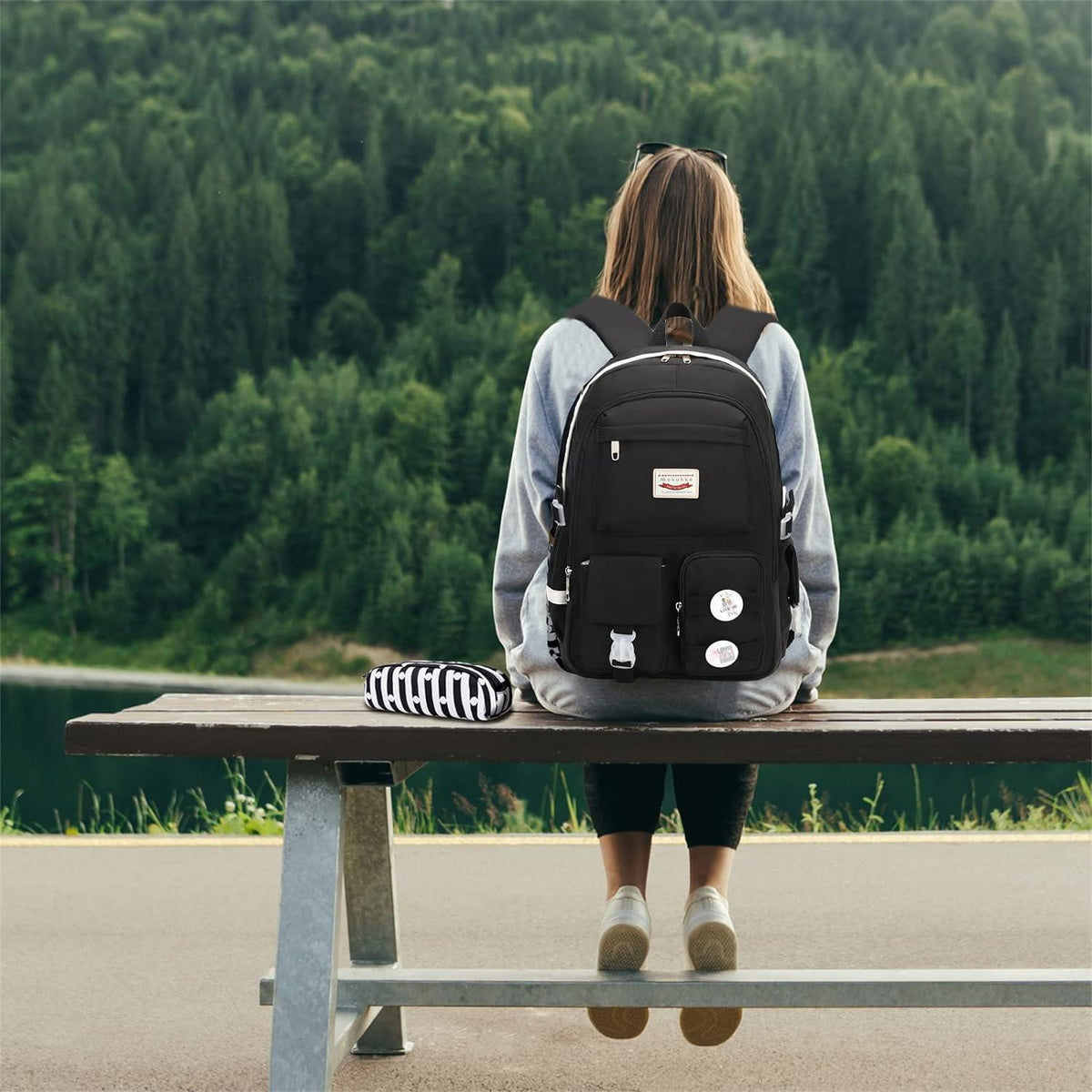 Makukke Schulrucksack Damen Teenager Mädchen Anti-Theft Daypack 15-Zoll-Laptopfach