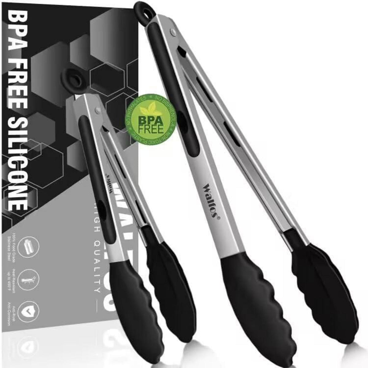 Küchenzange Grillzange Set 2er Hitzebeständige Silikonspitzen 23cm
