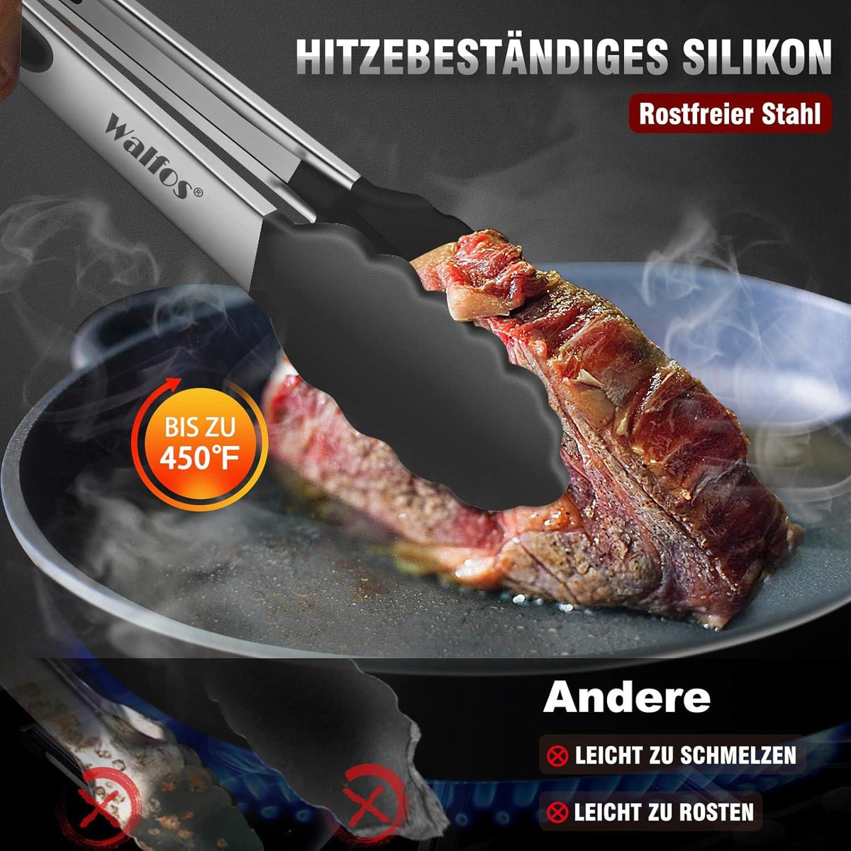 Walfos Küchenzange Grillzange 2er-Set Edelstahl