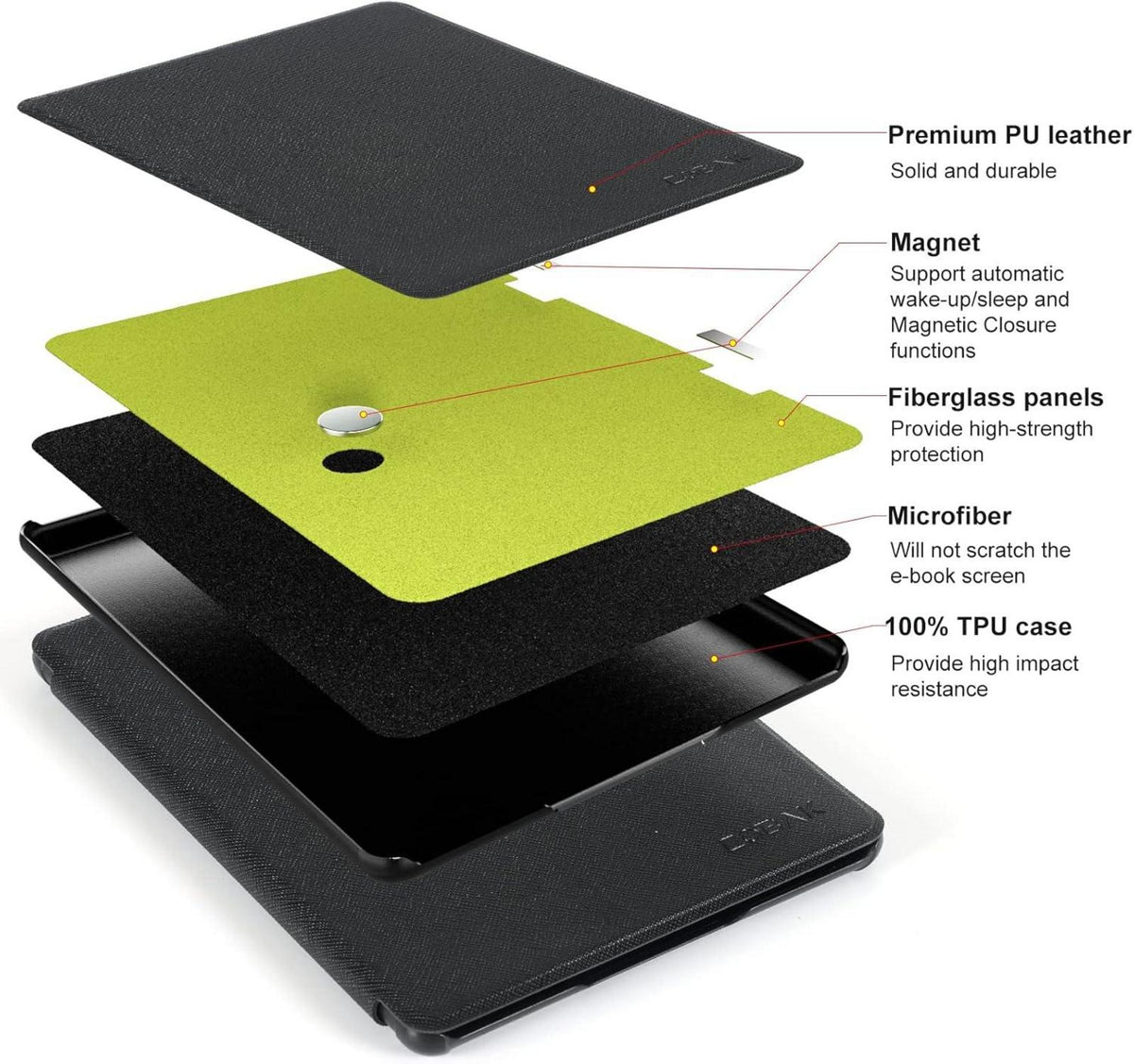CoBak Hülle für Kindle Paperwhite 6,8 Zoll Schwarz
