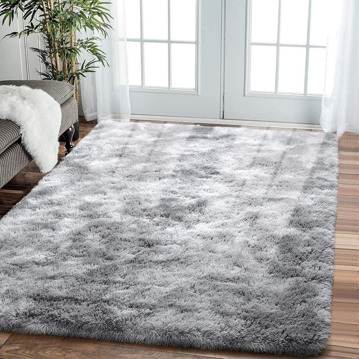Shaggy Teppich Grau/Weiß 200x250cm - Weich & Rutschfest