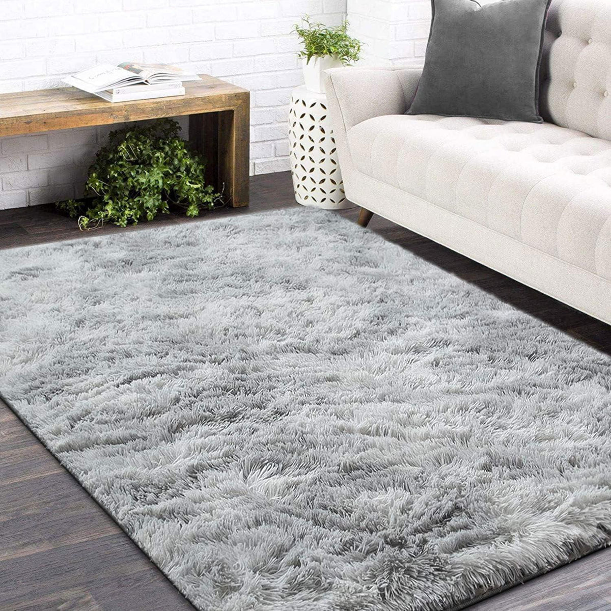 Shaggy Teppich Grau/Weiß 200x250cm - Weich & Rutschfest