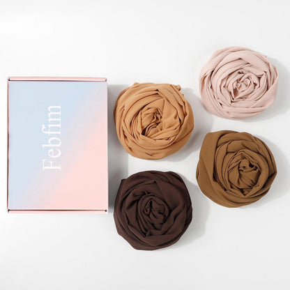 Chiffon Hijab Schal Damen Premium Weich 4er Set Geschenkbox