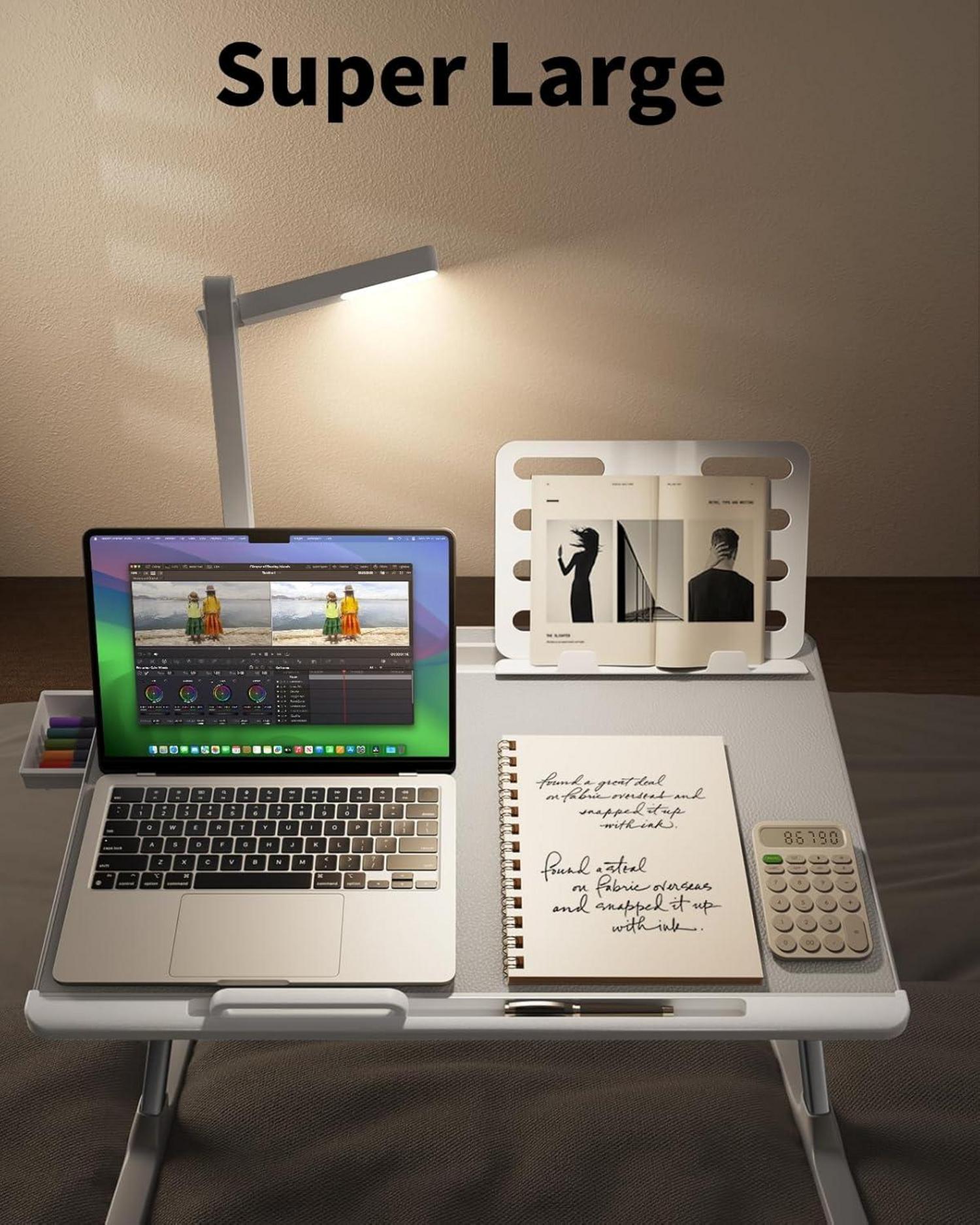 Laptoptisch Betttisch mit LED Lampe verstellbar Buchständer