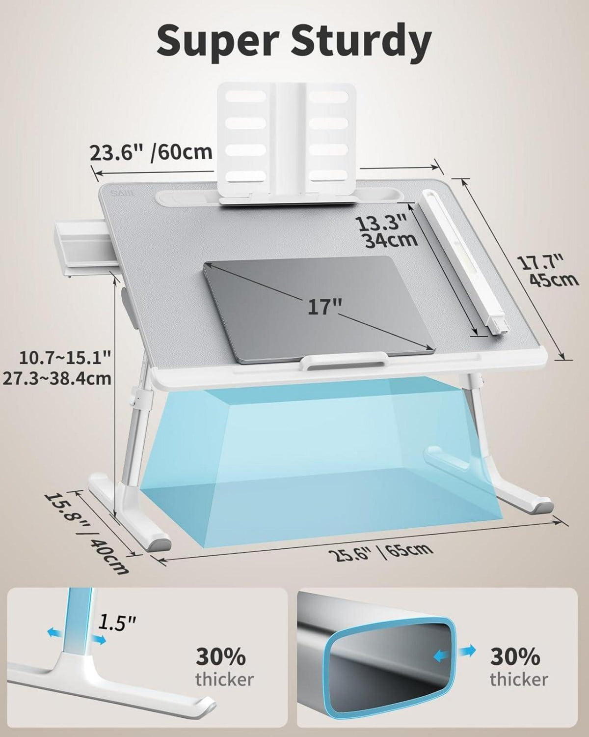Laptoptisch Betttisch LED Lampe Höhenverstellbar mit Schublade Tablet Schlitz