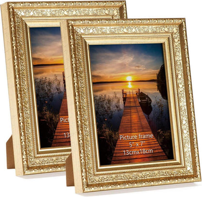 Goldener Vintage Bilderrahmen 13x18 cm 2er Set mit Echtglas