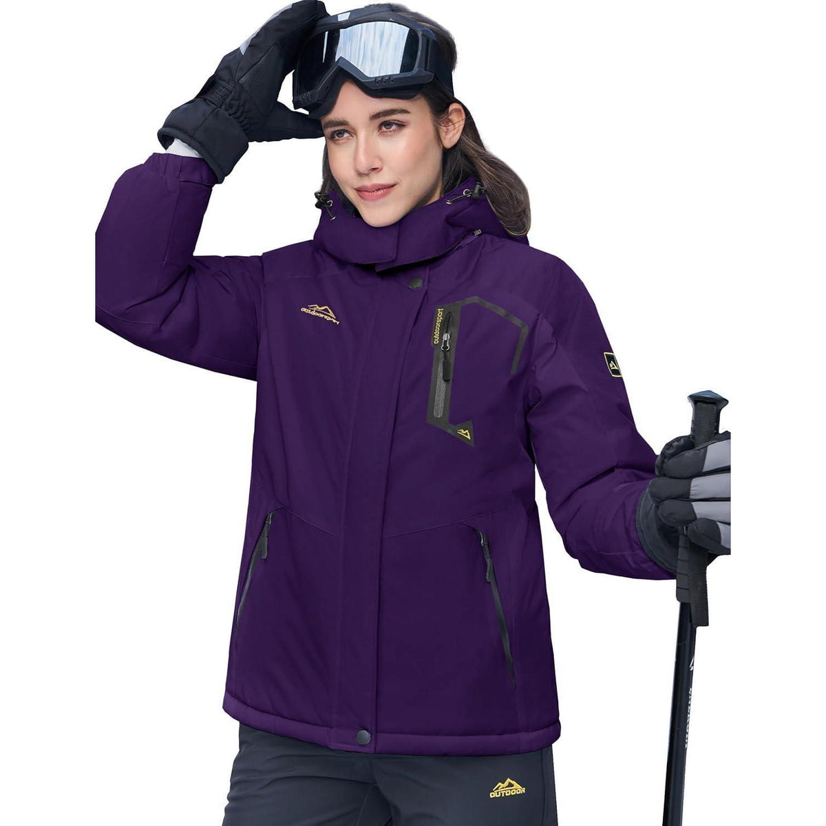 Damen Winterjacke Wasserdicht Winddicht Fleece Dunkelviolett XL