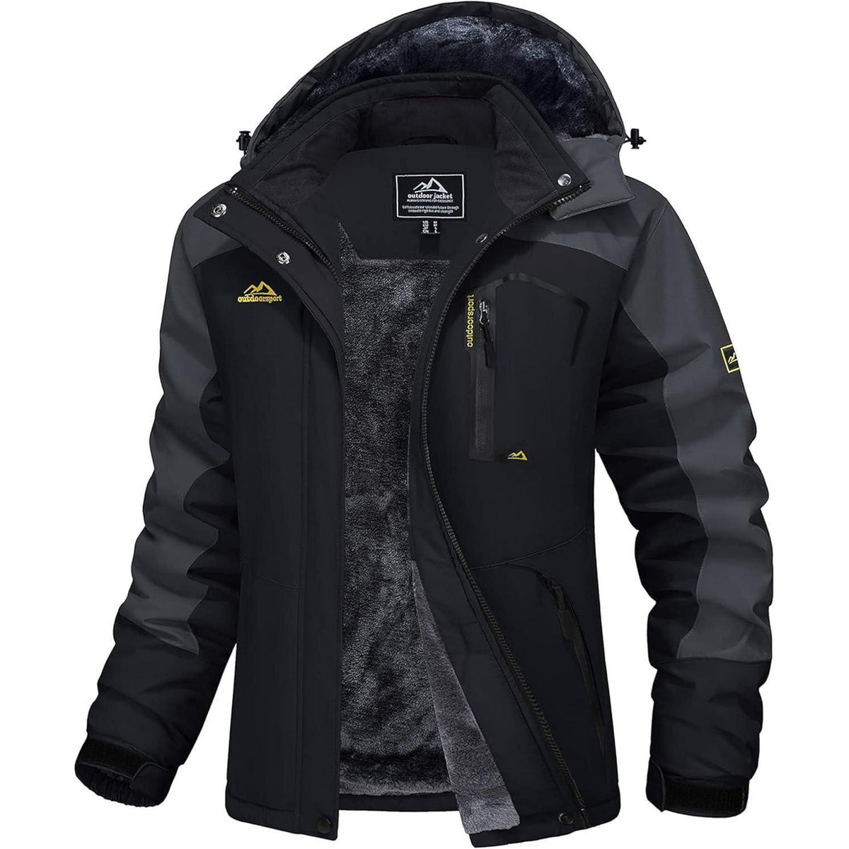 Damen Skijacke Winterjacke Fleece Parka Wasserdicht Schwarz Grau XL
