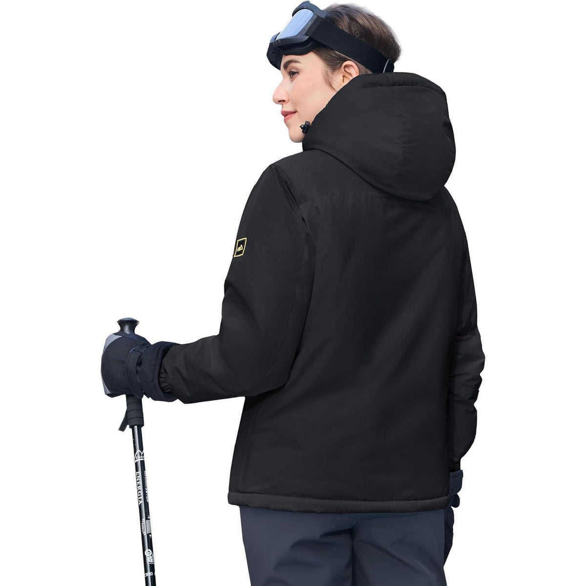 Damen Skijacke Winterjacke Fleece Parka Wasserdicht Schwarz XXL