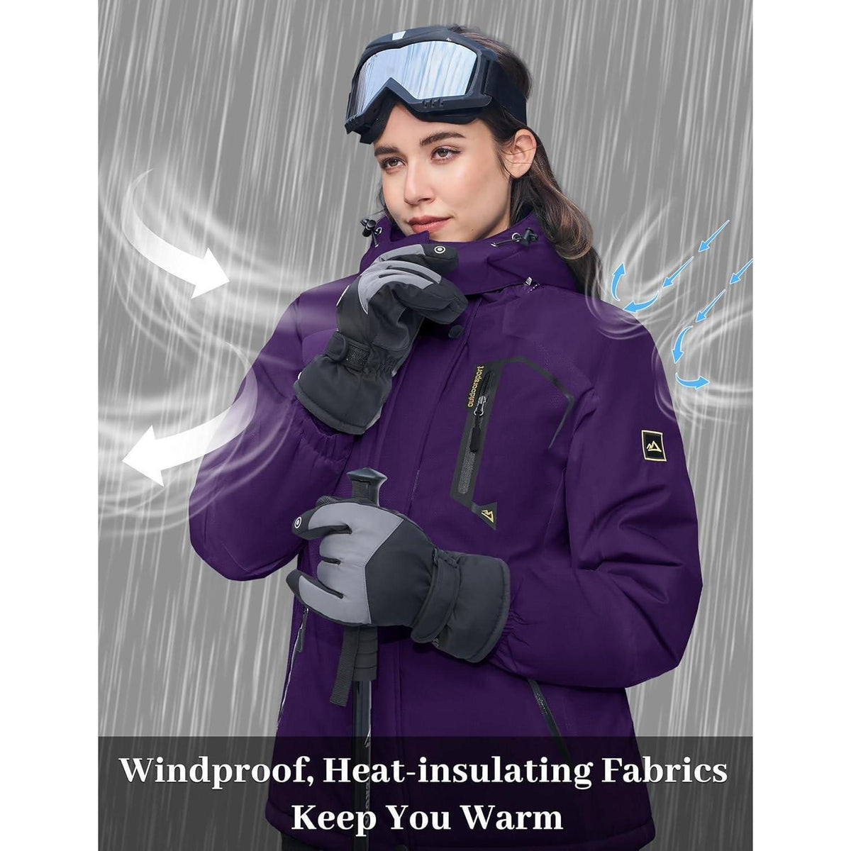 Damen Skijacke Winterjacke Fleece Parka Dunkelviolett XXL
