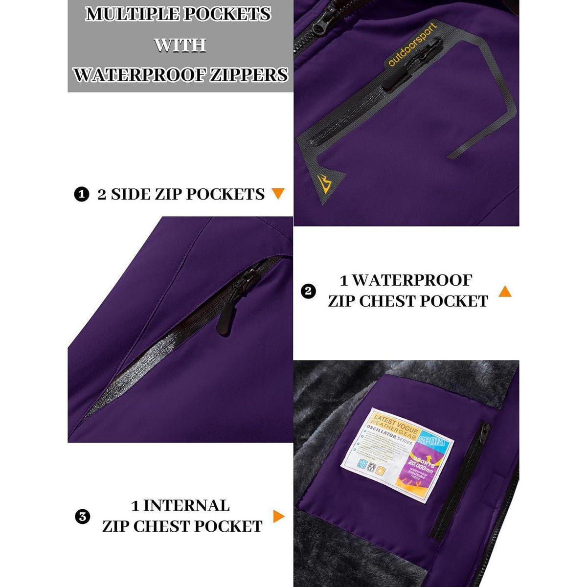 Damen Skijacke Winterjacke Fleece Parka Dunkelviolett XXL