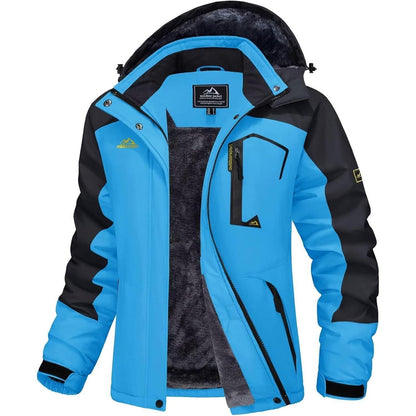 Damen Skijacke Winterjacke Fleece Parka Blau Schwarz XL