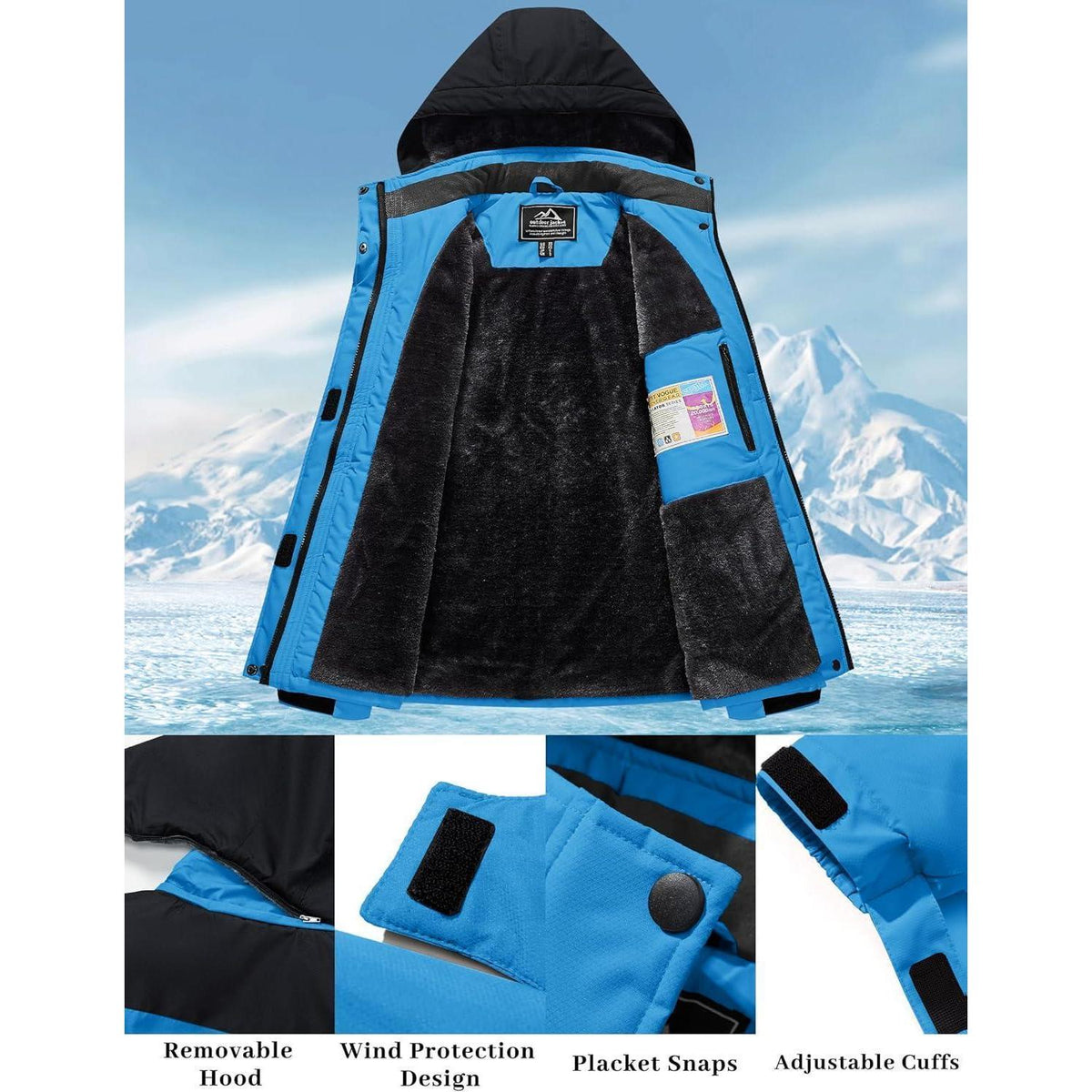 Damen Skijacke Winterjacke Fleece Parka Blau Schwarz XL