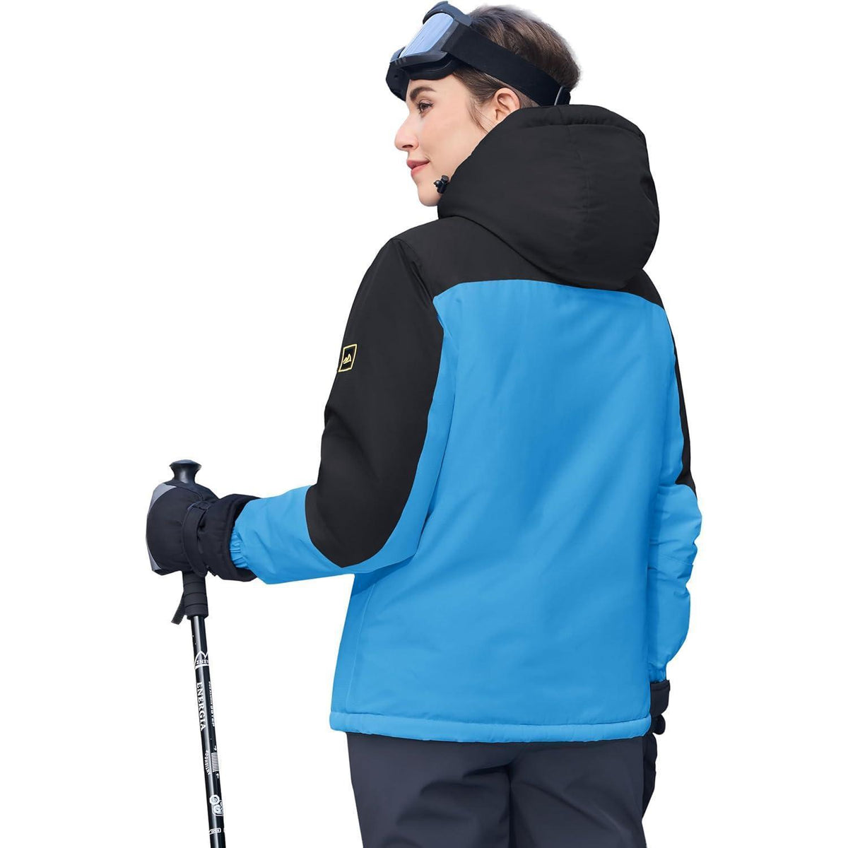 Damen Skijacke Winterjacke Fleece Parka Blau Schwarz XL
