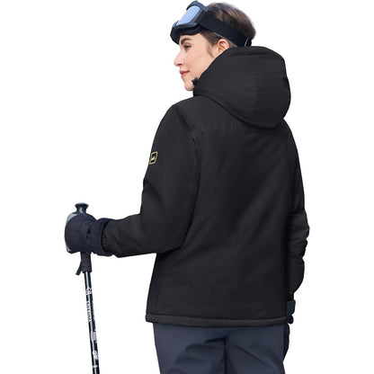 Damen Skijacke Winterjacke Fleece Parka Schwarz