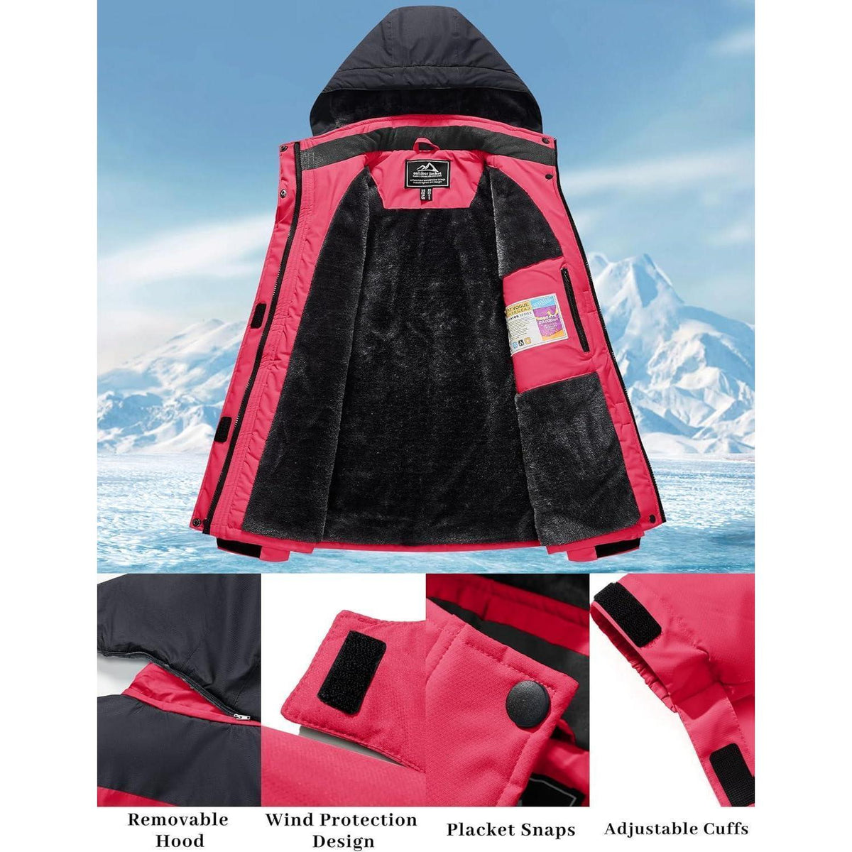 Damen Skijacke Winterjacke mit Fleece – Rosa