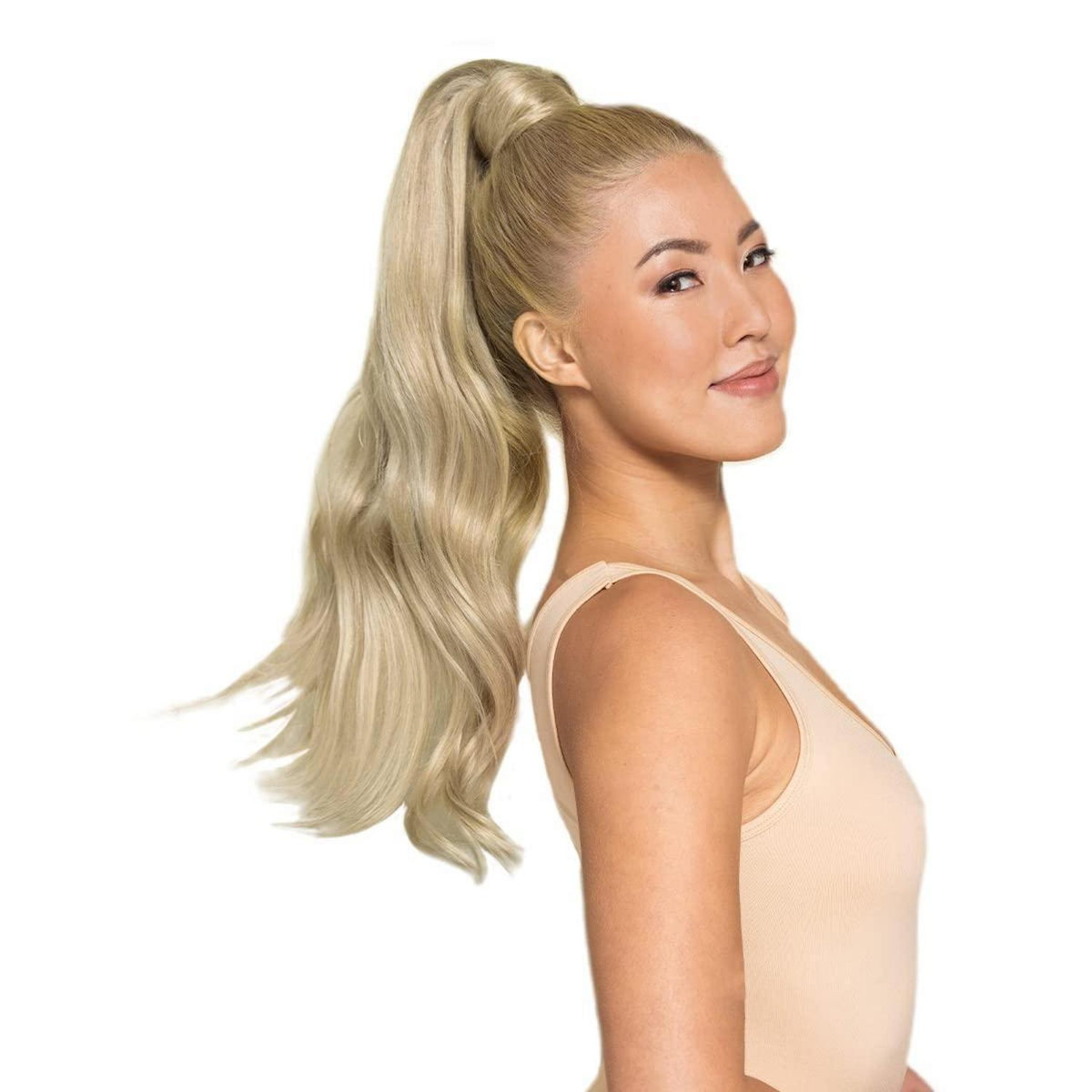 Hellblond Highlights Pferdeschwanz Echthaar Haarverlängerung 45cm