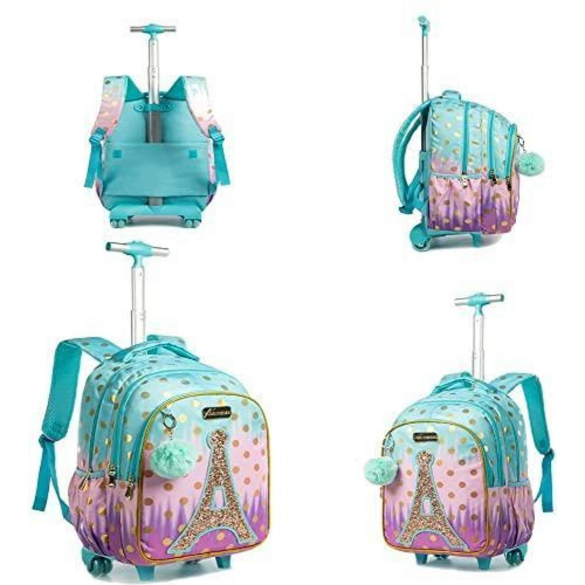 Schultrolley für Mädchen mit Rollen & Federmäppchen
