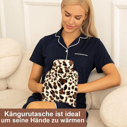 Wärmflasche 2L mit Flausch Bezug & Kängurutasche - Kuschelweich