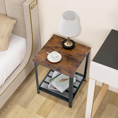 Industrie-Design Beistelltisch mit 2 Ebenen Gitterablage 42x42x56 cm