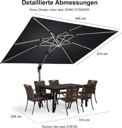 Sonnenschirm Rechteckig LED Beleuchtung ampelschirm 270x365cm_ROT