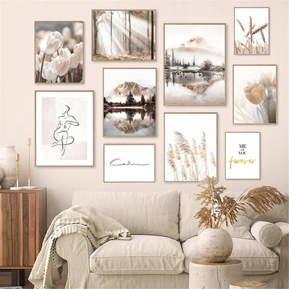 Poster Set 3er Beige Vintage – Wandbilder Schlafzimmer Wohnzimmer