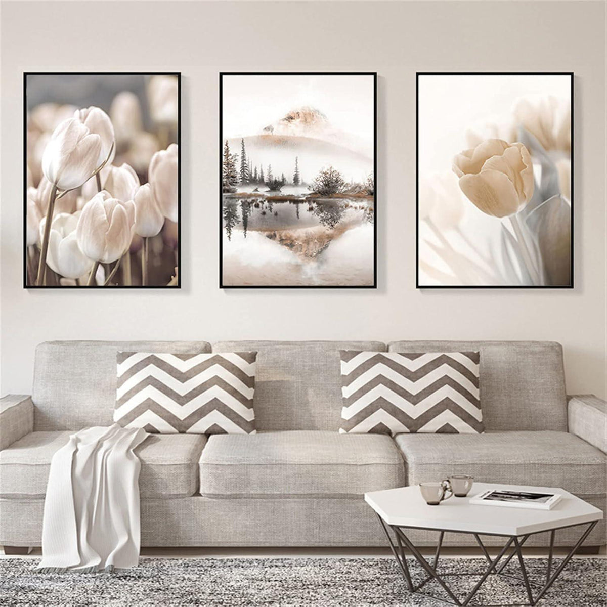 Vintage Premium Poster Set 3er Stilvolle Wandbilder Beige 50x70 cm