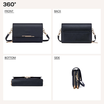 Kleine Handy Umhängetasche Damen PU Leder Crossbody A-schwarz