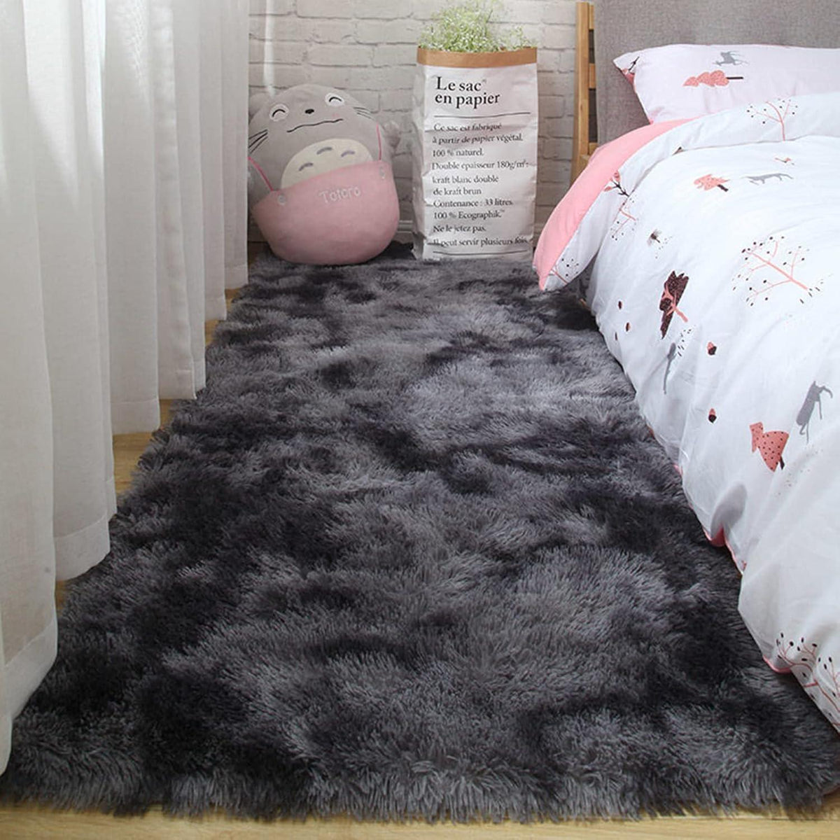 Flauschiger Hochflor Teppich Dunkelgrau 80x160 cm - Modern & Weich