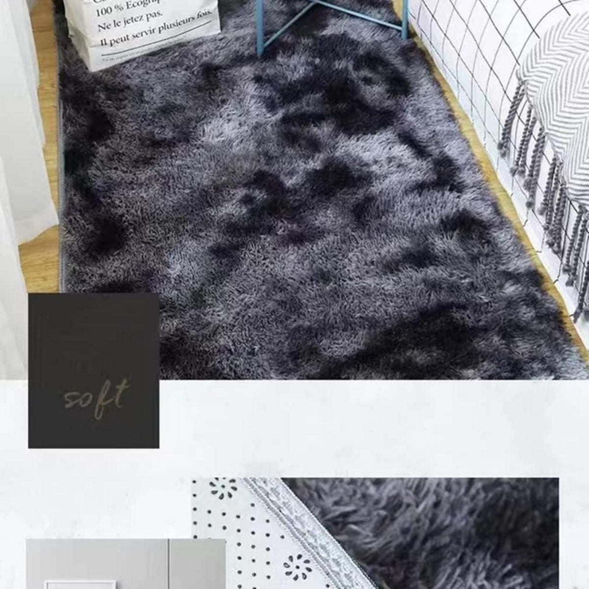 Flauschiger Hochflor Teppich Dunkelgrau 80x160 cm - Modern & Weich