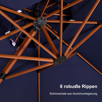 Ampelschirm Rechteckig Alu Holzoptik 270x365 cm Sonnenschirm