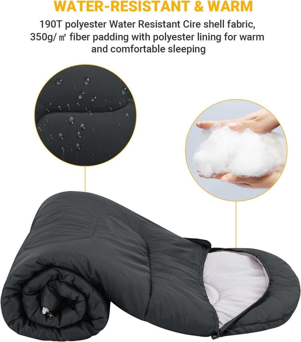 KingCamp Winter Schlafsack 3-4 Jahreszeiten Camping Trekking 1.9 KG Schwarz