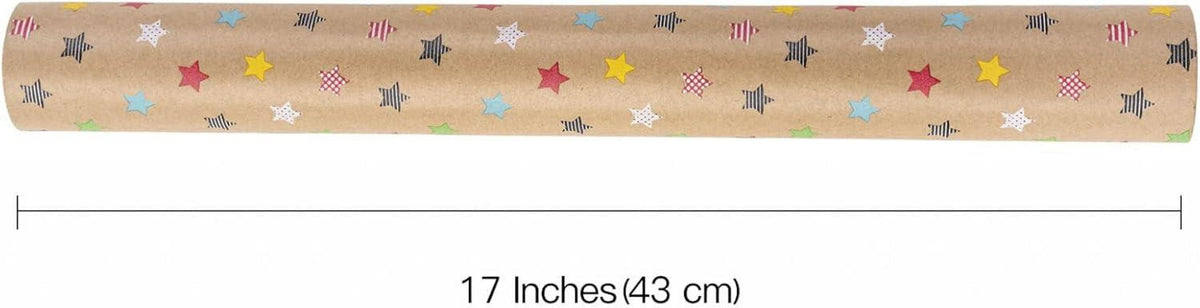Kraftpapierrolle mit buntem Sterndesign - Geschenkpapier 43cm x 10m