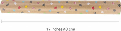 Kraftpapierrolle mit buntem Sterndesign - Geschenkpapier 43cm x 10m