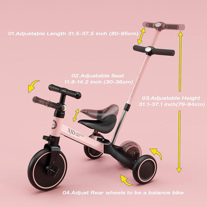 Kinder Dreirad Laufrad 4 in 1 Verstellbarer Sitz Rosa