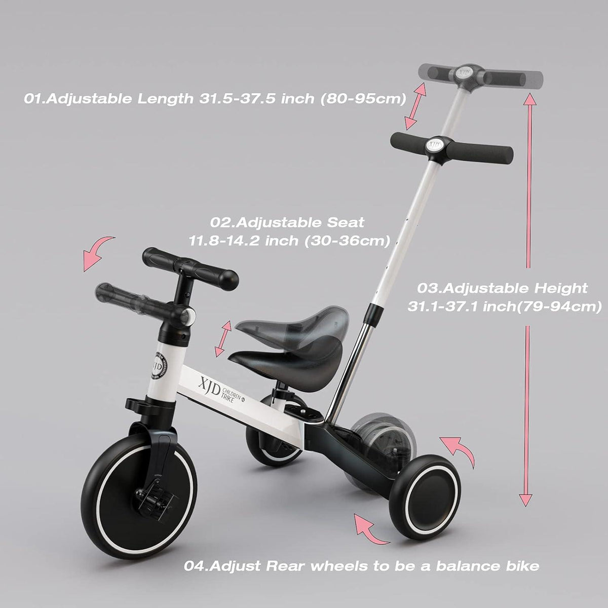 XJD Kinderdreirad Laufrad 4-in-1 Verstellbar