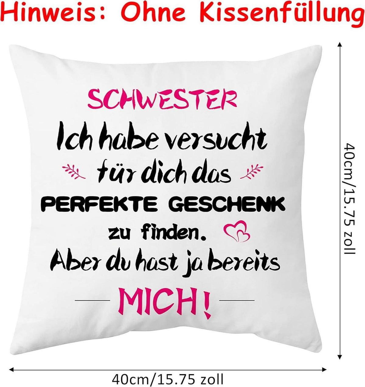 Schwester Geschenk Kissenbezug 40x40cm Weiß Weihnachten