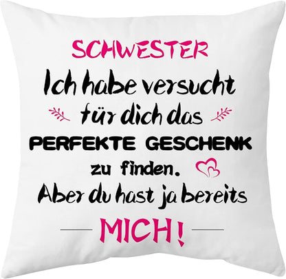 Schwester Geschenk Kissenbezug 40x40cm Weiß Geburtstag Weihnachten