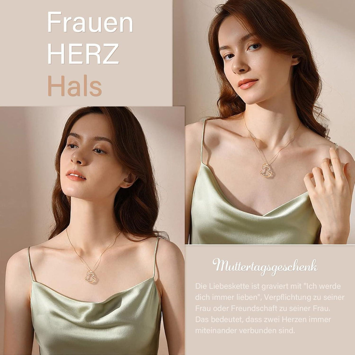 Halskette Damen 925 Sterling Silber Herzanhänger Rosegold